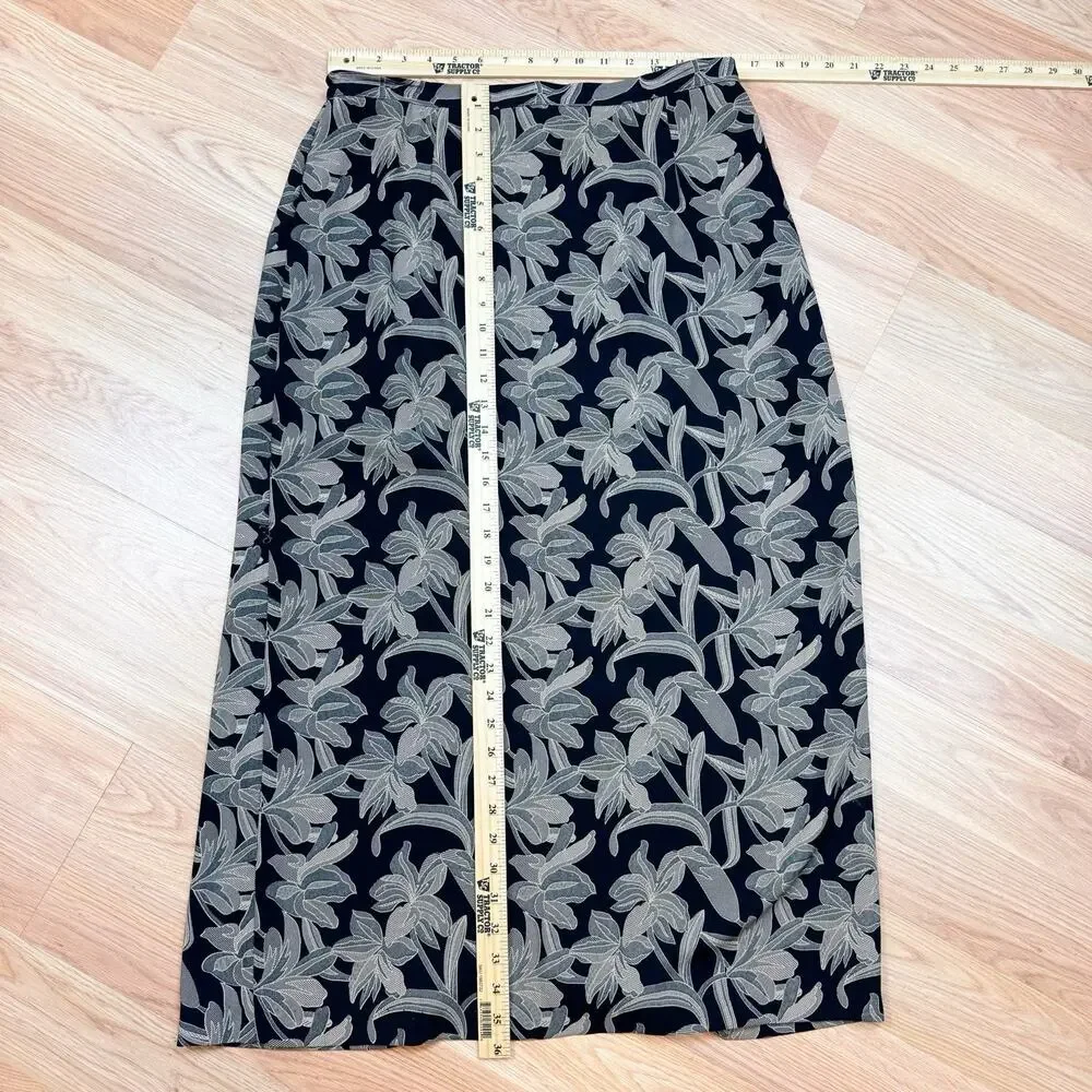 Women’s Vintage Maxi Skirt Size 16 Black Floral Tropical 90s 80s Boho Festival